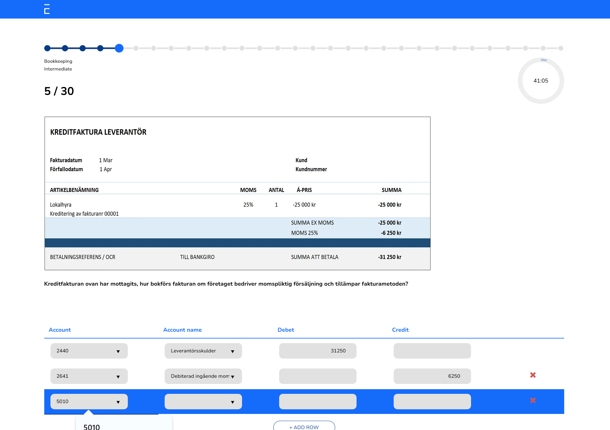Example Question - Bookkeeping - Nya plattformen