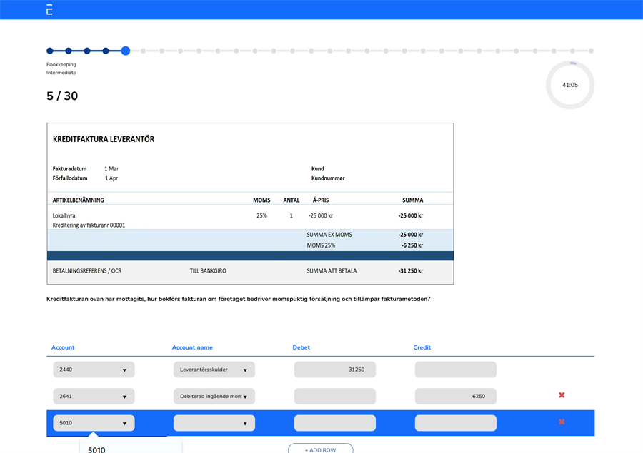 Example Question - Bookkeeping - Nya plattformen