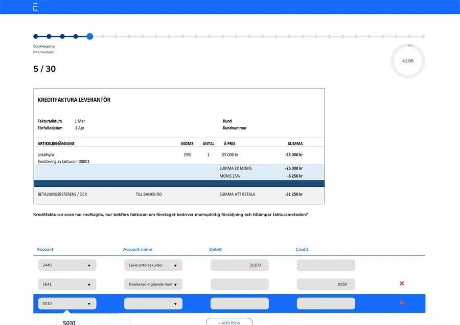 Example Question - Bookkeeping - Nya plattformen